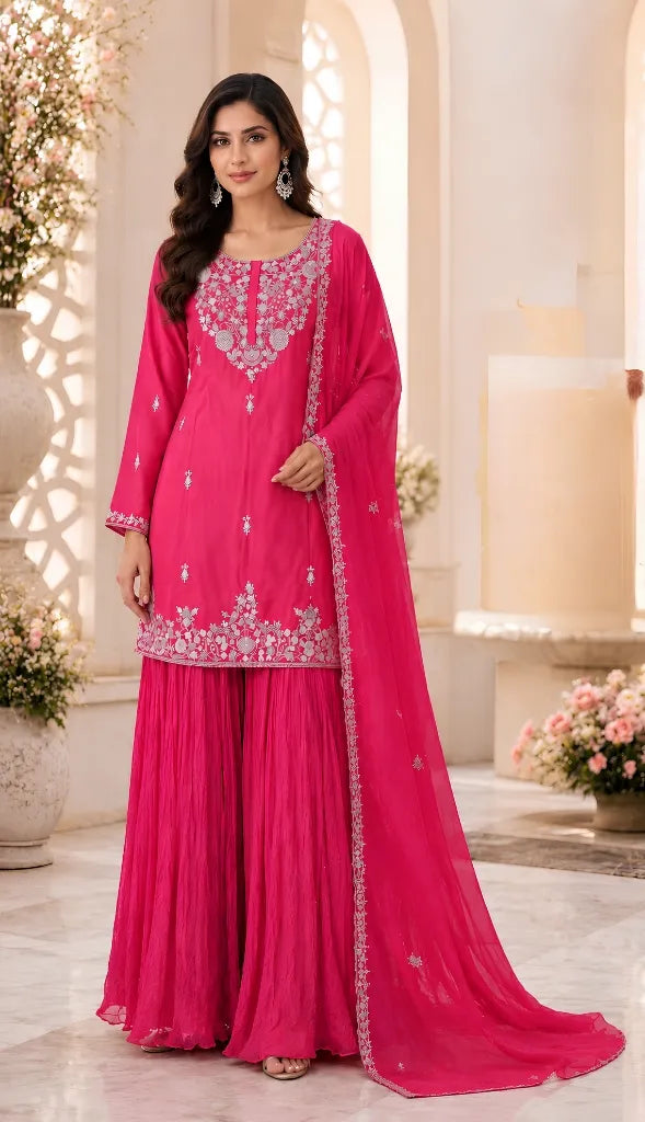 SBD 1387 Silk Chinon Gharara Set
