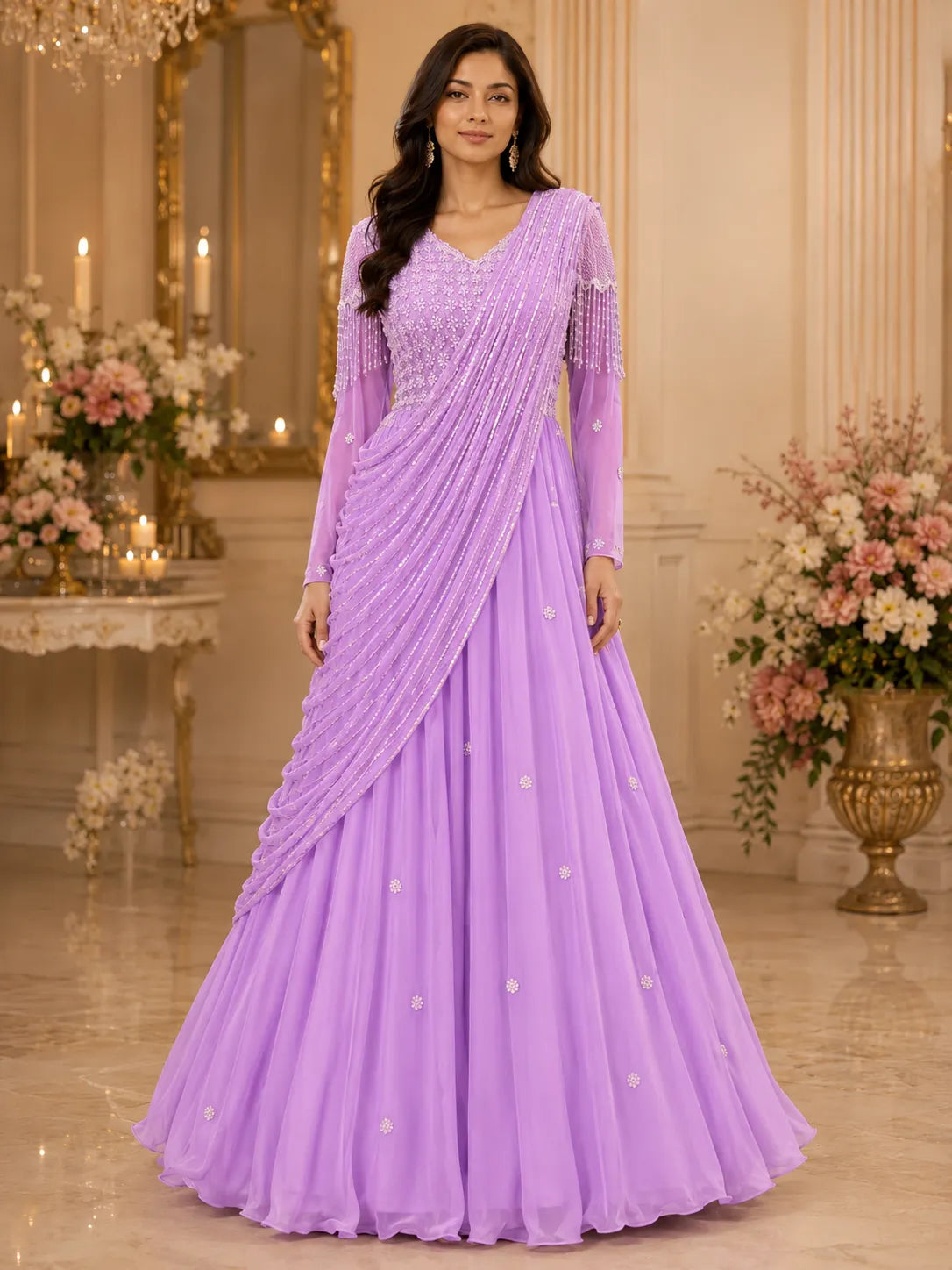 Champagne Meher Drape Gown